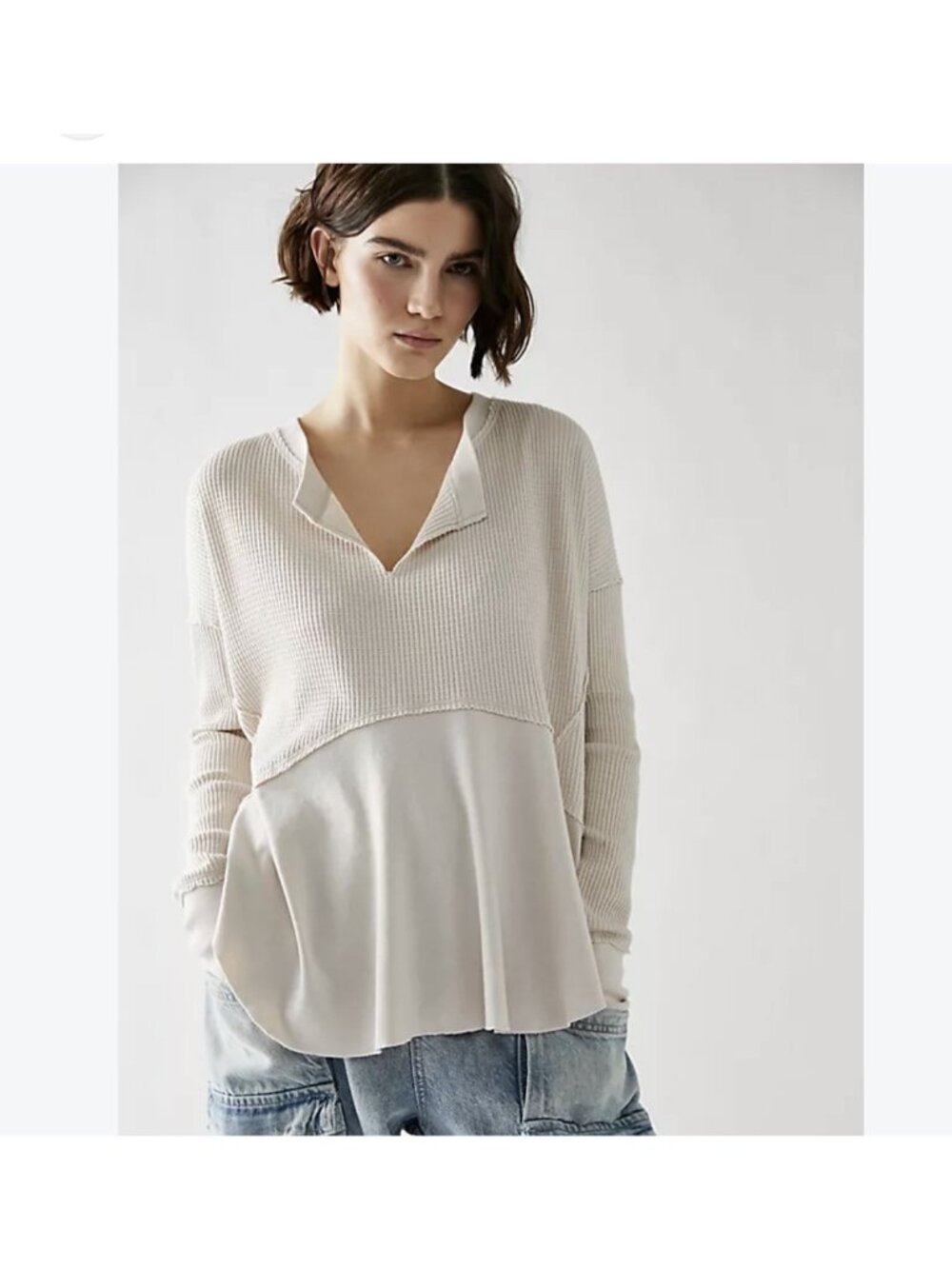 We The Free Waffle Knit monterrey thermal Top V-neck Long Sleeve size small